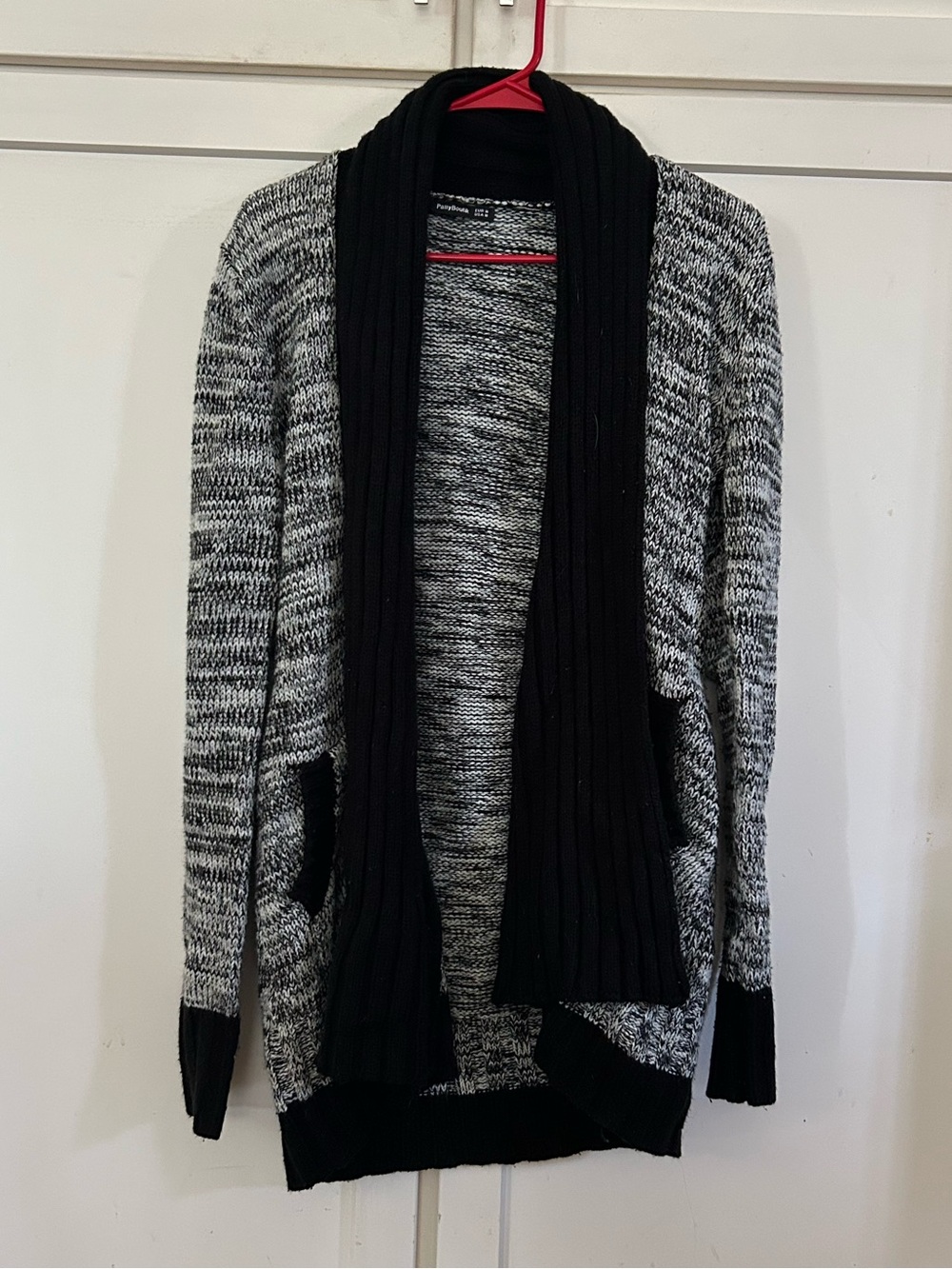 PattyBoutik Black & Gray Marled Shawl Collar Cardigan